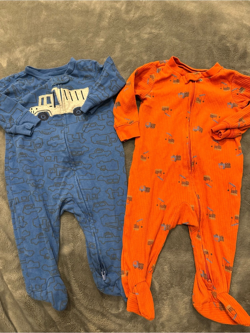 Carter's Blue and Orange Truck Print Footed One-Pieces